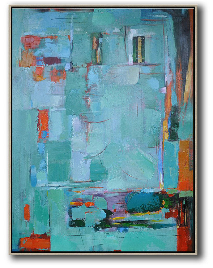 Oversized Custom Canvas Art,Vertical Palette Knife Contemporary Art,Abstract Painting Modern Art,Lake Blue,Red,Black.etc